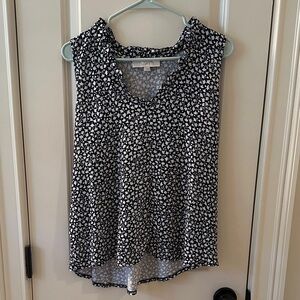 LOFT navy and white floral sleeveless blouse